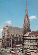 CPA VIENNA- ST STEPHEN'S CATHEDRAL, BUSS, CAR, BANK, STORES - Kirchen