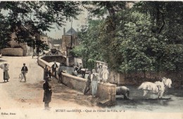 MUSSY-SUR-SEINE QUAI DE L'HOTEL DE VILLE NUMERO CARTE COLORISEE CHEVAUX BELLE ANIMATION - Mussy-sur-Seine