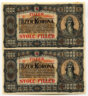 Hongrie Hungary Ungarn 1000 Korona / 8 Filler 1923 AUNC - Consecutives - RARE - Hongrie