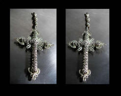 Magnifique Croix Tsigane Ancienne XIXème /  Old Gipsy Gold-platted Silver Filigree Cross Pendent - Pendenti