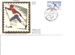 JO D'hiver à LakePlacid -Ski ( FDC Sur Soie De Andorre Français à Voir) - Invierno 1980: Lake Placid