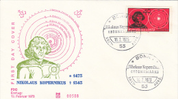 2220- NICHOLAUS COPERNICUS, ASTRONOMIST, EMBOISED COVER FDC, 1973, GERMANY - Astrology