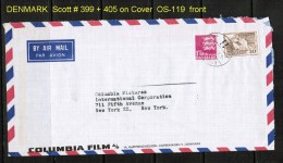 DENMARK   SCOTT # 399 + 405 On 1960's  AIRMAIL COVER TO "COLUMBIA PICTURES" NEW YORK - Covers & Documents