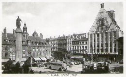 LILLE - BELGIUM - GRAND PLACE - BUSES - TRAMS - ADVERTS - REAL PHOTOGRAPHIC POSTCARD - Lille