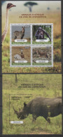 TOGO ,2014, MNH, ANIMALS IN DANGER OF EXTINCTION,RHINOS, ZEBRAS,BONOBOS, ETC, SHEETLET +  S/SHEET, - Rhinoceros