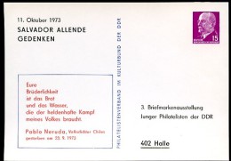 DDR PP10 D2/010b Privat-Postkarte ALLENDE NERUDA Halle 1973  NGK 5,00 € - Privatpostkarten - Ungebraucht