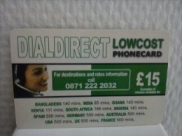 Prepaidcard  Dialdirect UK £ 15 (Mint,Neuve) Rare - BT Cartes Mondiales (Prépayées)