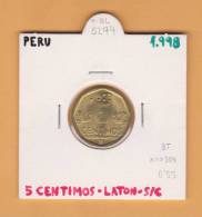 PERU  5  CENTIMOS  1.998  LATON   KM#304  SC/UNC      DL-8274 - Peru