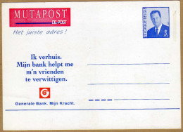 Carte Entier Postal Changement D´adresse Mutapost Genral De Bank - Adreswijziging