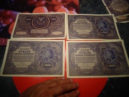 Billet (LOT DE 4) Polska Krajova Kasa Pozyczkowa TYSIAC MARAK POLSKICH  1000...1919 - Poland