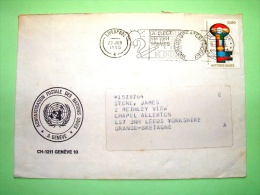 United Nations - Geneva Office 1980 Cover To Leeds Via Liverpool - Key Made With Flags - Smoking Cancel - British Sta... - Cartas & Documentos