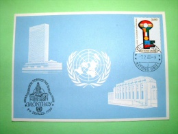 United Nations - Geneva Office 1980 Special Cancel Monthey On Postcard - Key Made With Flags - Storia Postale