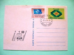 United Nations - Geneva Office 1984 Pre Paid Postcard Symbol + Flag Stamp - Special Train FERPHILEX Cancel - Storia Postale