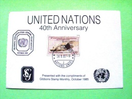 United Nations - Geneva Office 1985 Special Cancel Gibbon On Postcard - United Nations 40 Anniv. - Storia Postale