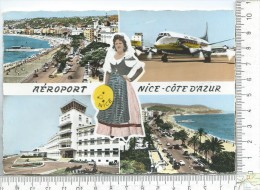 CPM, NICE: Aéroport Nice-Côte D'Azur, Multi Vues + Marcophilie - Transport Aérien - Aéroport