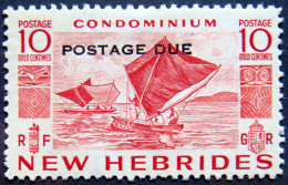 NEW HEBRIDES , BRITISH 1953 10c Sailing Postage Due MLH WHITE GUM ScottJ12 CV$2.50 - Unused Stamps