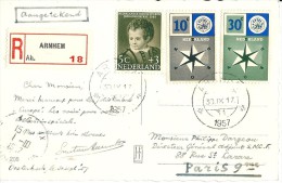 CP De ARNHEM  Recommandée Pour La France 1957 - Lettres & Documents