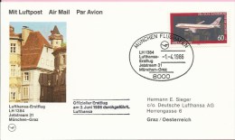 Airmail / Lufthansa LH 1384, Munchen - Graz, 1.4.1986. - Sonstige & Ohne Zuordnung
