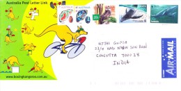 AUSTRALIA POSTAL STATIONERY ENVELOPE 2007 - COMMERCIALLY POSTED FOR INDIA, KANGAROO IN DIFFERENT PLAY ACTION - Storia Postale