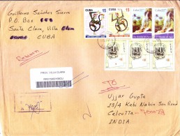 CUBA REGITERED COVER 2005 - POSTED FROM PROVINCIA VILLA CLARA FOR INDIA, USE OF 6 DIFFERENT COMMEMORATIVE STAMPS - Covers & Documents