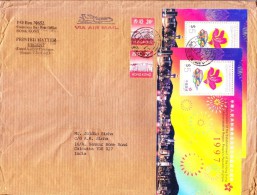 HONG KONG COMMERCIAL COVER 2001 - POSTED FROM HONG KONG GPO FOR INDIA, USE OF 2V MINIATURE SHEET WITH STAMPS - Lettres & Documents