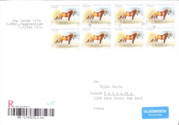 HUNGARY REGISTERED COVER 2007 - POSTED FROM NAGYKANIZSA 1 FOR INDIA, USE OF 2V BLOCK OF 4 OF HORSE STAMP - Brieven En Documenten