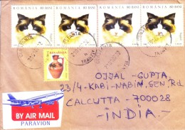 ROMANIA COMMERCIAL COVER 2007 - POSTED FROM CONSTANTA, TRANZIT FOR INDIA, USE CAT STAMP IN 4 NOS. - Brieven En Documenten