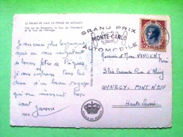 Monaco 1958 Postcard "Palace" To France - Prince - Car Race Slogan - Brieven En Documenten