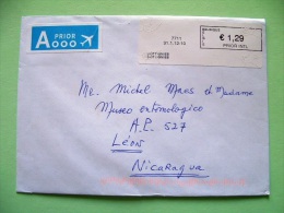 Belgium 2012 Cover To Nicaragua - Label Machine Franking - Storia Postale