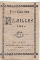 VP - B1523 - Petit Calendrier Des Familles 1893 ( Amusant Et Ludique) - Scans Multiples - Kleinformat : ...-1900