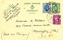 849/22 - Entier Postal Petit Sceau + TP Lion Et Mercure 20 C MARCHIENNE AU PONT 1935 Vers USA - TB Verso - Postkarten 1909-1934