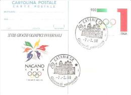 80949) Cartolina Postale- Giorno Di Emissione-catania-giochi Invernali-olimpiciXVIII7-2-98 - Stamped Stationery