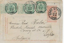 865/22 - DESTINATIONS - Carte-Lettre Fine Barbe + TP Armoiries GAND Station 1896 Vers SOFIA Bulgarie - Cartas-Letras