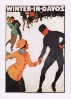 Travel Poster Art Postcard Winter In Davos Skate Skating Mangold Switzerland - Advertising