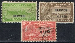 Serie 3 Sellos  TRAVANCORE, Service, Estados Indios, Yvert  33-43-44 º - Travancore