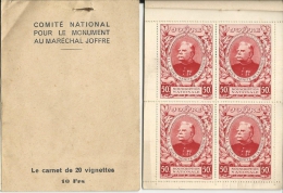 Carnet De 20 Timbres De Souscription Nationale Pour Le Monument Au Marécahl Joffre - Militair