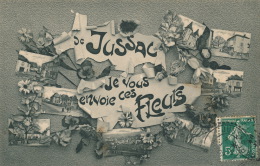 JUSSAC - Jolie Carte Fantaisie Avec Vues Multiples "De Jussac , Je Vous Envoie Ces Fleurs " - Jussac