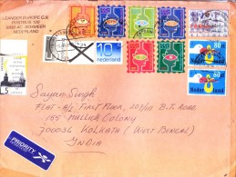 NEDERLAND COMMERCIAL COVER 2008 - POSTED FROM S-HERTOOENBOSCH FOR INDIA, USE OF 7V ODD SHAPE STAMPS - Covers & Documents