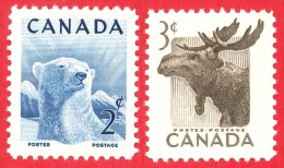 Canada #  322 & 323 - 2 & 3 Cents - Mint N/H - Dated  1953 - Polar Bear & Moose / Ours Polaire Et Orignal - Ongebruikt