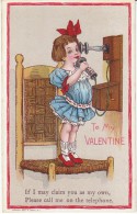 Girl On Telephone To My Valentine, C1900s Vintage Postcard - Valentinstag