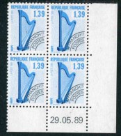 Bloc De 4 Timbres** De 1989  "1,39 - Instruments De Musique : Harpe"  Avec Date  29.05.89 - Precancels