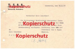 Brief Der NSKK Motorgruppe Mecklenburg An Carl Schröder , Bergring Teterow , Bergringrennen 1937 , Motorsport !!! - Motorräder