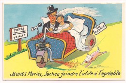 Jeunes Mariés Sachez Joindre L'utile à L'agréable - En Rodage - Couple Lit Humour Chien - Illustrateur Jean De Preissac - Preissac