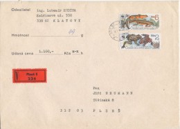 I7374 - Czechoslovakia (1989) 305 00 Plzen 5; WWF Stamps (5,00 CSK, 2,00 CSK) V-letter - First Day Cover (18.07.1989)! - Brieven En Documenten