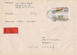 I7375 - Czechoslovakia (1989) 305 00 Plzen 5; WWF Stamps (4,00 CSK, 3,00 CSK) V-letter - First Day Cover (18.07.1989)! - Brieven En Documenten