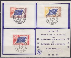 = Conseil De L'Europe Enveloppe Avec Les 3 Timbres De 1958 Service N°17, 18 Et 20 Strasbourg 10, 11 Et 13.10.58 - EU-Organe