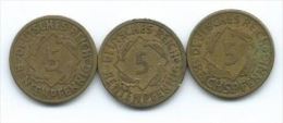 Republique De Weimar 5 Rentenpfennig 1924 A 1924 G Reichspfennig 1924 J - 5 Rentenpfennig & 5 Reichspfennig