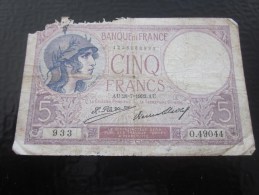 Billet De La Banque De France >1932  VIOLET   >> 5F Cinq Francs  >>>>    Vendu En L'état - 5 F 1917-1940 ''Violet''