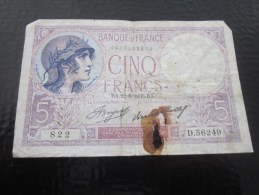 Billet De La Banque De France >1933 VIOLET   >> 5F Cinq Francs  >>>>    Vendu En L'état - 5 F 1917-1940 ''Violet''