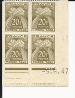 Timbres Taxes : Coin Daté  / Gerbes De Blé Couleur Olive Olive     5/6/1947 - Strafport